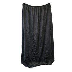 Adonna 100% Nylon Long Half Slip Womens XL Black Elastic Waist Lace Hem